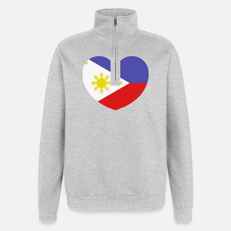 Drapeau du cœur des Philippines - Sweat à zip 1/4 - gris chiné