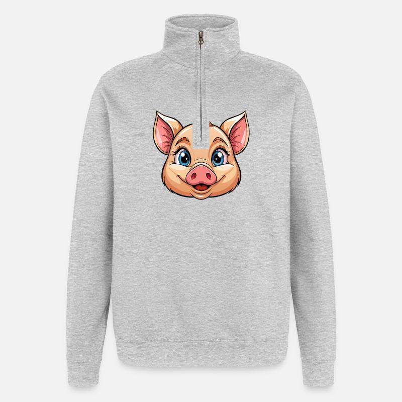 Schweinegesicht - Quarter-Zip-Sweatshirt - Grau meliert
