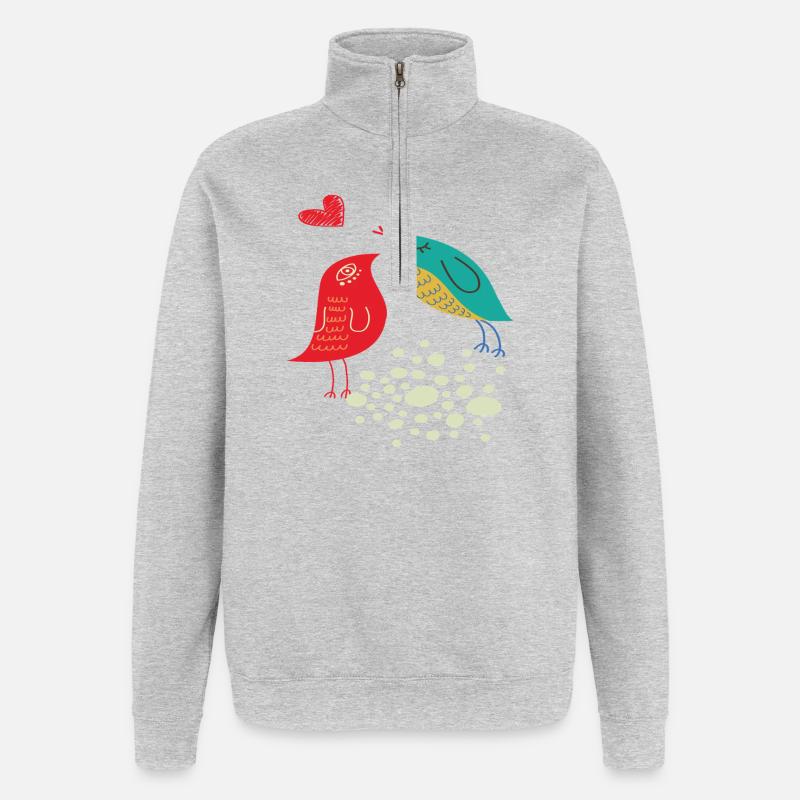 verliebte Vögel - Quarter-Zip-Sweatshirt - Grau meliert