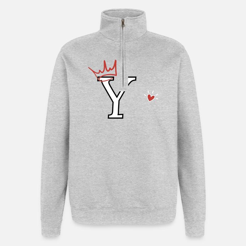 Buchstabe y Kronenherz - Quarter-Zip-Sweatshirt - Grau meliert