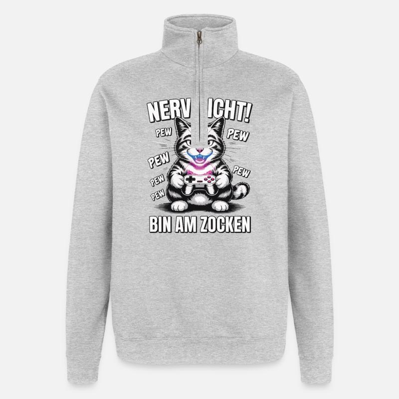 Courage Not I Gaming Cat Design - Sweat à zip 1/4 - gris chiné