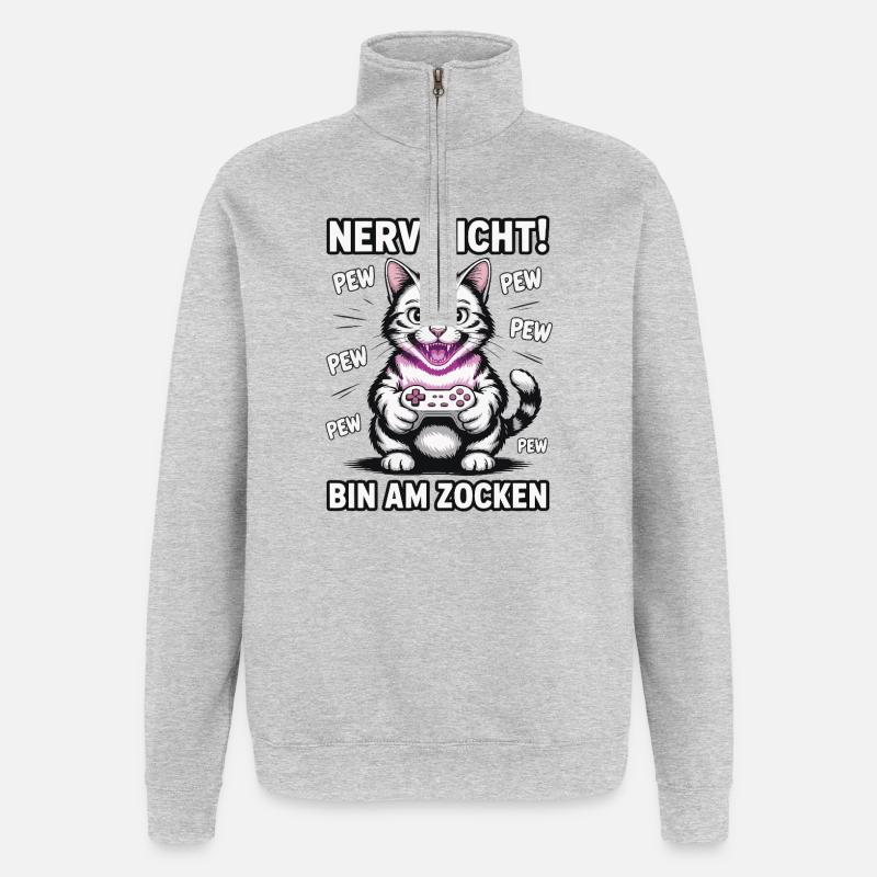 Courage Not I Gaming Cat Design - Sweat à zip 1/4 - gris chiné