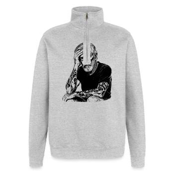 Porträt Tätowierter Mann - Quarter-Zip-Sweatshirt - Grau meliert - Vorne - AI Model Female 172 light (172cm) & AI Model Male 178 dark (178cm)