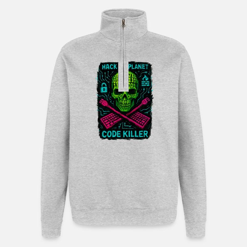 Hack the Planet Code Killer – Cybersicherheit - Quarter-Zip-Sweatshirt - Grau meliert