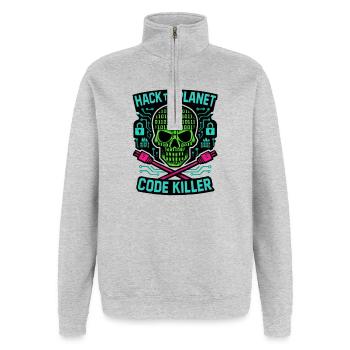 Cybersicherheit: Hack den Planeten - Quarter-Zip-Sweatshirt - Grau meliert - Vorne - AI Model Female 172 light (172cm) & AI Model Male 178 dark (178cm)
