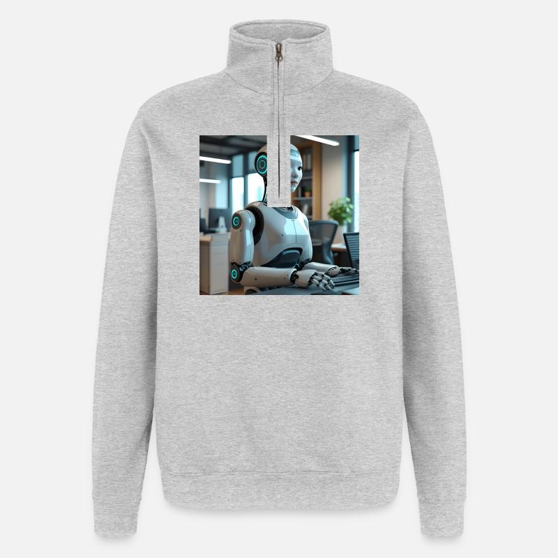 Robot humanoïde dans un bureau bleu - Sweat à zip 1/4 - gris chiné