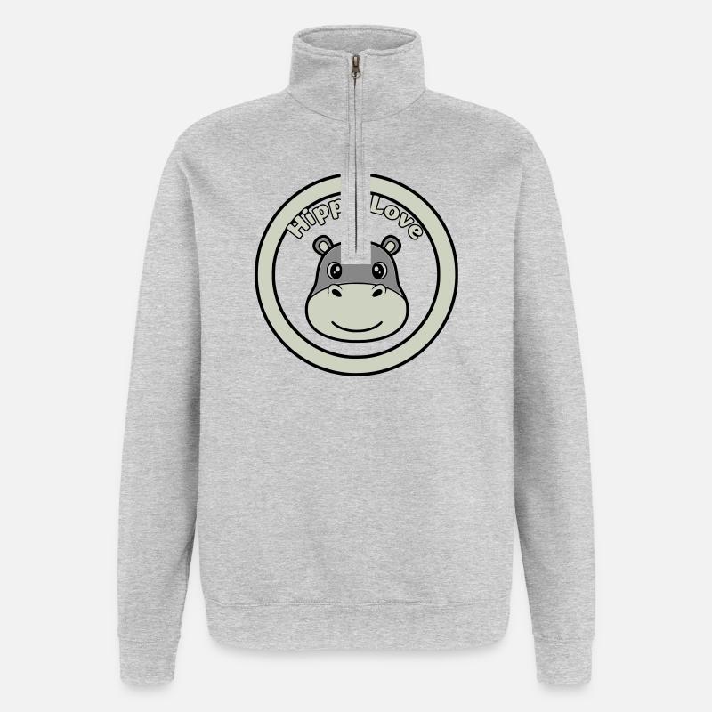 Hippo Love Hippo Logo Badge - Quarter-Zip Sweatshirt - heather grey