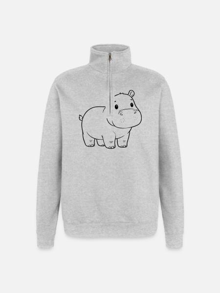 Cute Baby Hippo Comic Outline - Quarter-Zip Sweatshirt - heather grey
