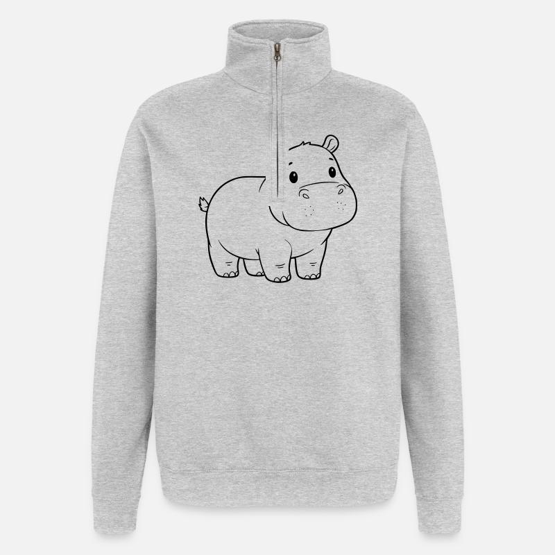Süßes Baby Nilpferd Comic Outline - Quarter-Zip-Sweatshirt - Grau meliert