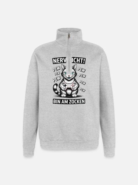 Courage Not I Gaming Cat Design - Sweat à zip 1/4 - gris chiné