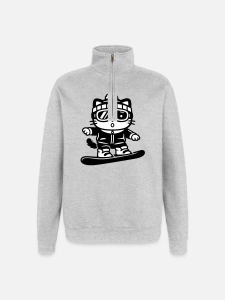 Snowboard Cat - Quarter-Zip-Sweatshirt - Grau meliert