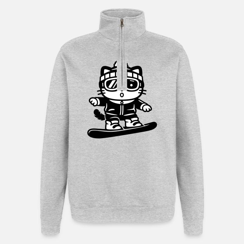 Snowboard Cat - Sweat à zip 1/4 - gris chiné