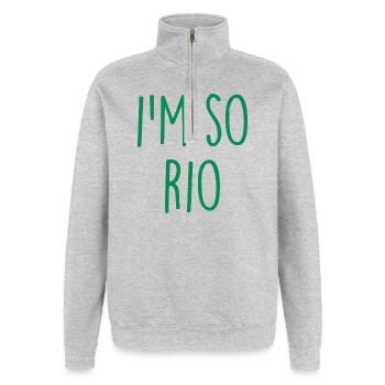 Rio de Janeiro Brésil Brasilien - Sweat à zip 1/4 - gris chiné - Devant - AI Model Female 172 light (172cm) & AI Model Male 178 dark (178cm)