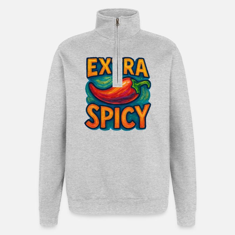Extra scharfe Chili-Pop-Kunst - Quarter-Zip-Sweatshirt - Grau meliert