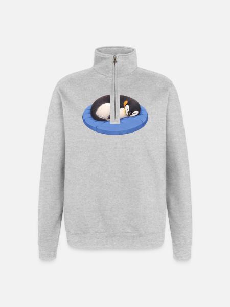 Cute Cartoon Penguin Sleeping Cuddling - Quarter-Zip Sweatshirt - heather grey