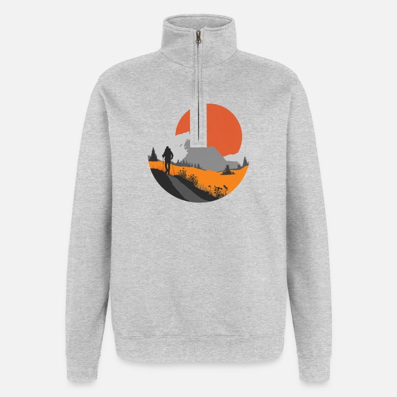 Bergwanderung, Idee für ein Wanderer-Geschenk - Quarter-Zip-Sweatshirt - Grau meliert