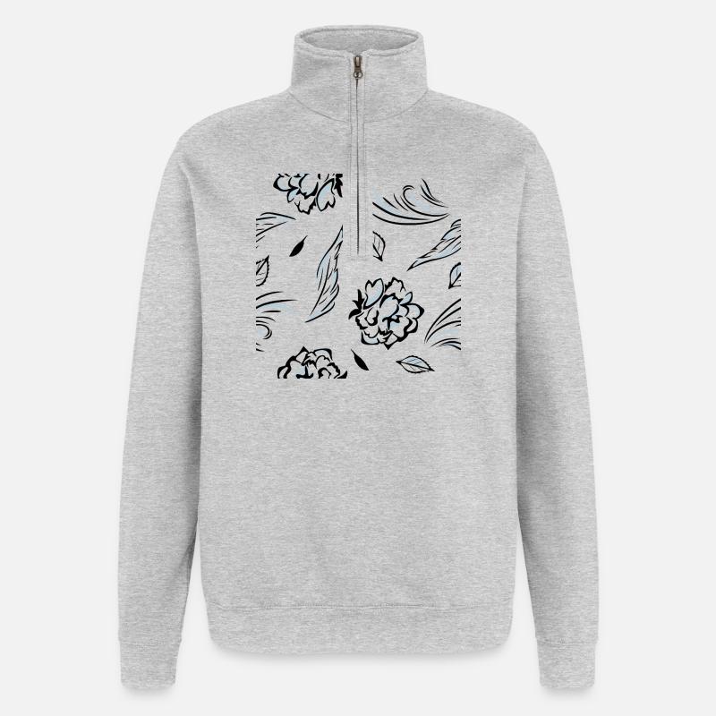 Seamless_pattern_with_roses - Sweat à zip 1/4 - gris chiné