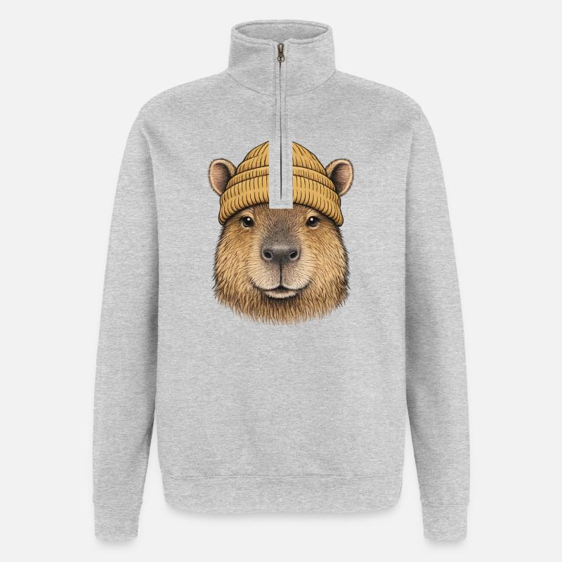 Capybara avec coiffe - Sweat à zip 1/4 - gris chiné