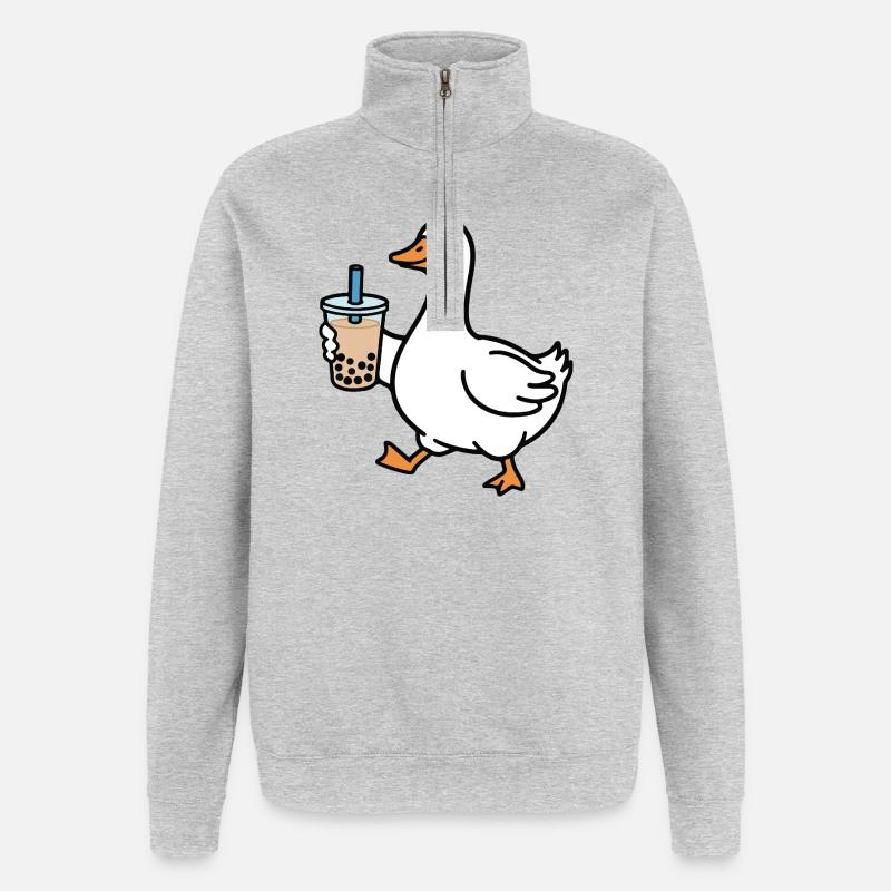 Quakende Ente mit Bubble Tea - Quarter-Zip-Sweatshirt - Grau meliert