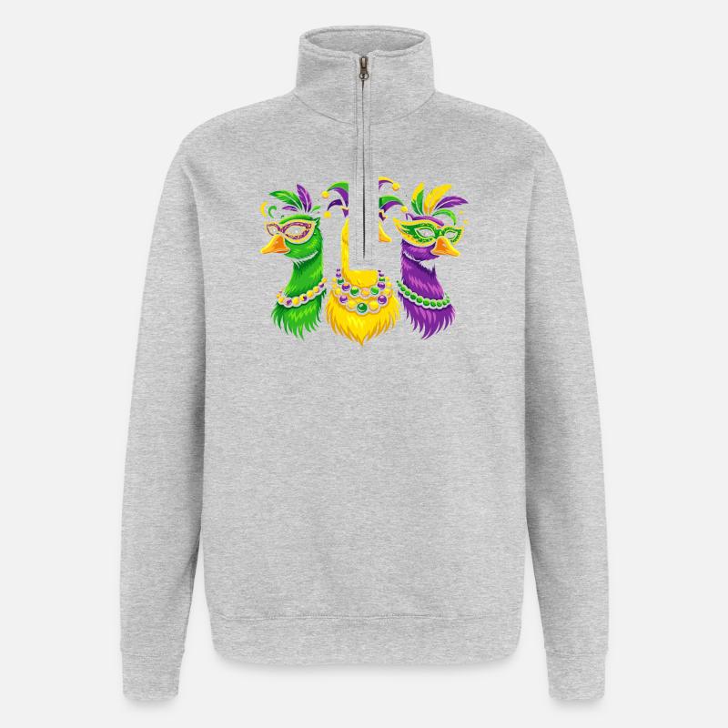 Trio de carnaval d’oiseaux masqués - Sweat à zip 1/4 - gris chiné