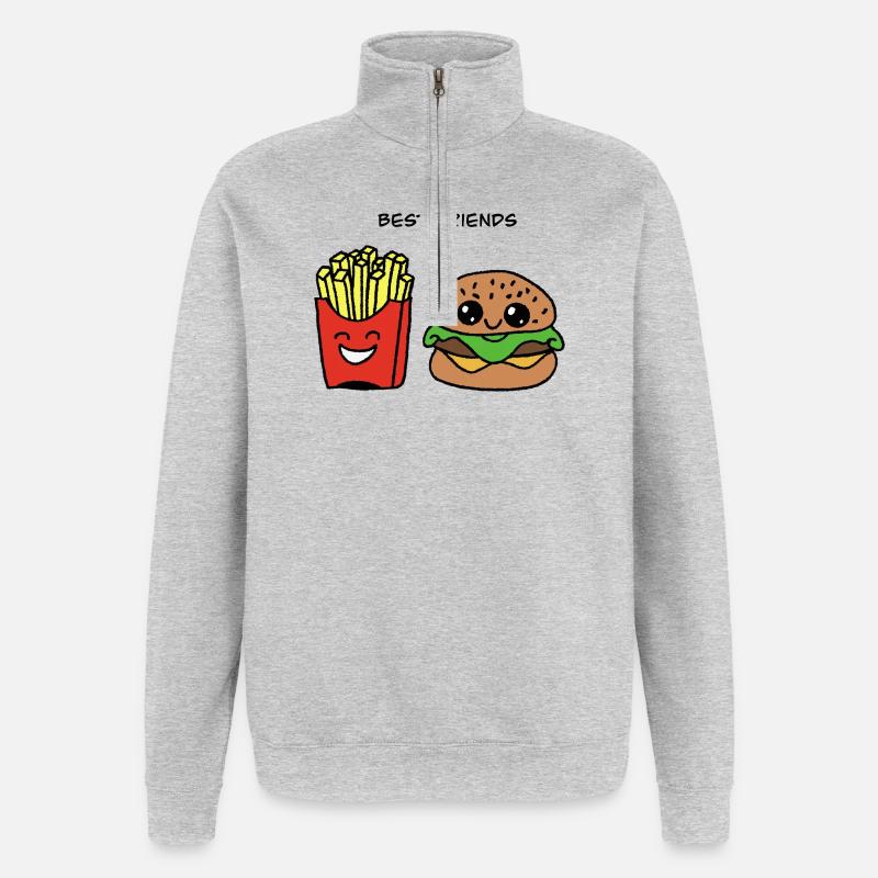 Beste Freunde: Burger & Pommes Duo - Quarter-Zip-Sweatshirt - Grau meliert