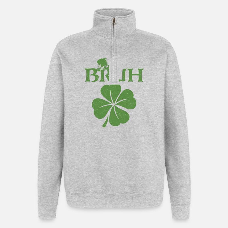 Bruh St Patricks irisches Kleeblatt - Quarter-Zip-Sweatshirt - Grau meliert