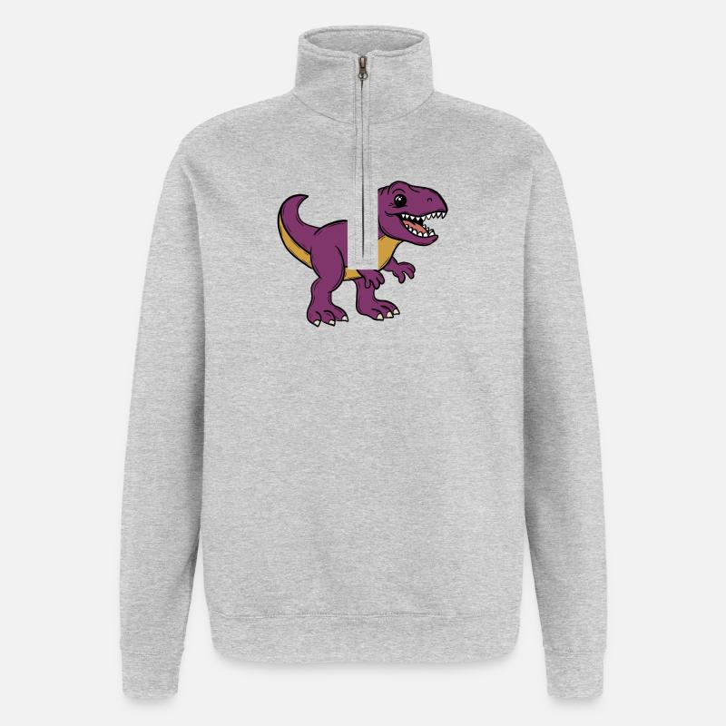 Dino - Sweat à zip 1/4 - gris chiné