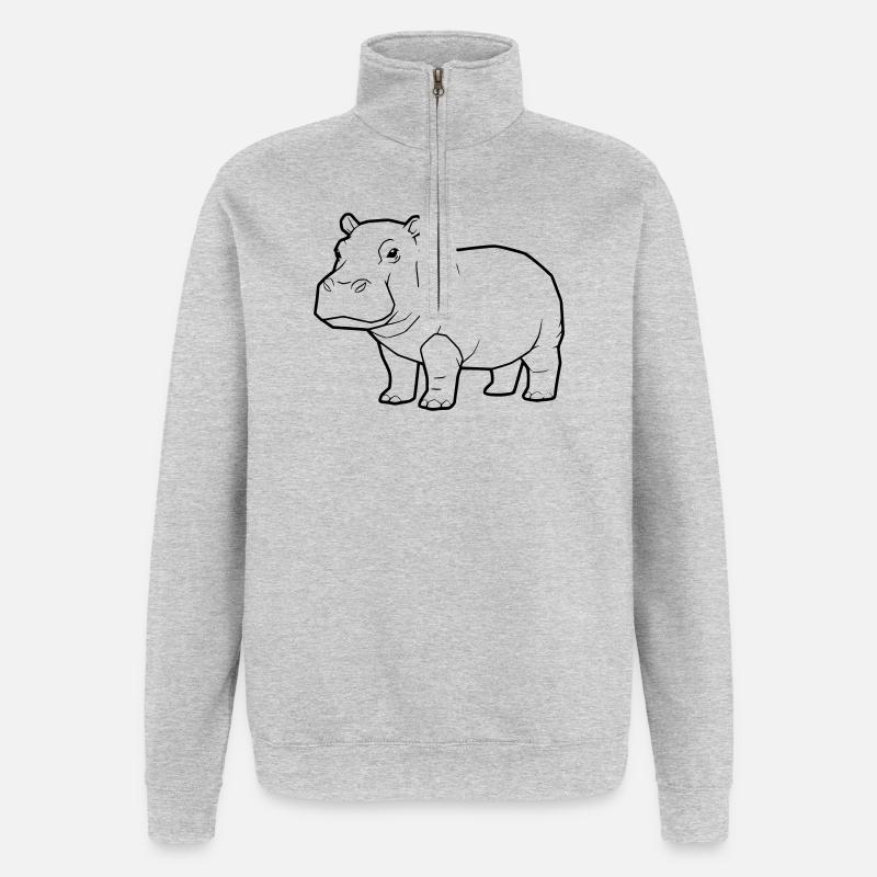 Realistisches Nilpferd Zeichnung Outline - Quarter-Zip-Sweatshirt - Grau meliert