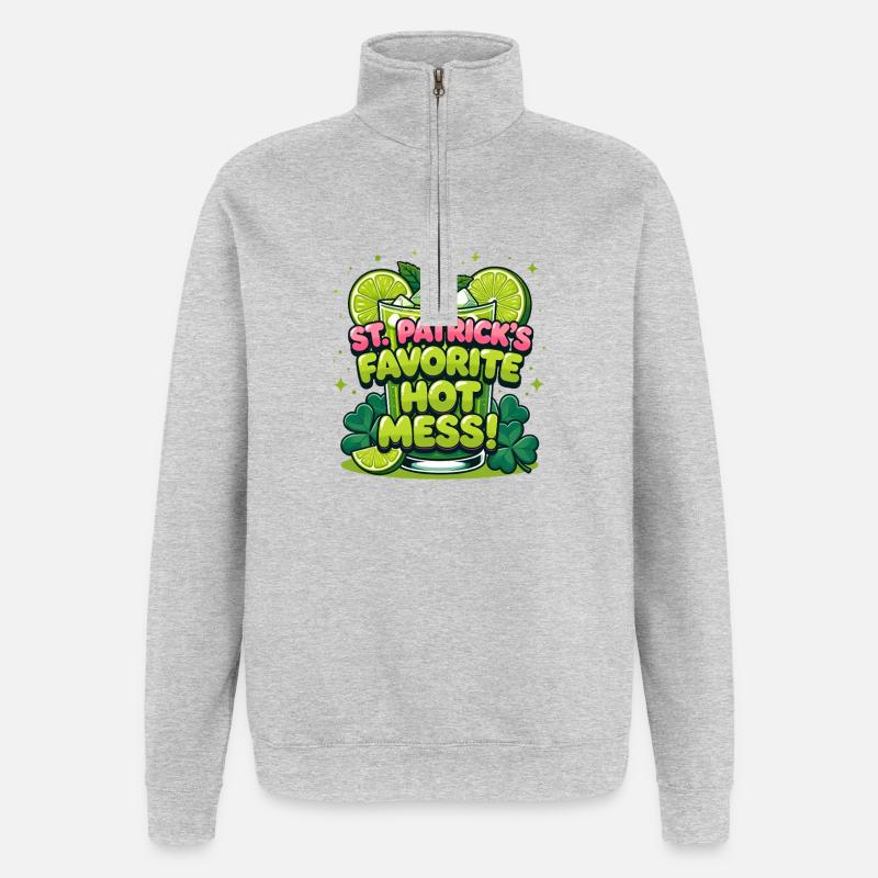 St. Patricks Lieblings-Hot-Mess-Drink-Design - Quarter-Zip-Sweatshirt - Grau meliert