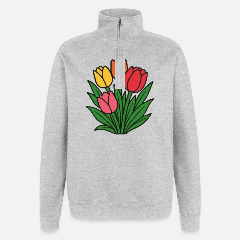 Tulip Patch Blüte - Quarter-Zip-Sweatshirt - Grau meliert