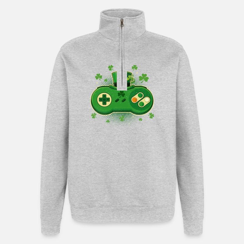 Irischer Videospiel-Controller St Pats - Quarter-Zip-Sweatshirt - Grau meliert