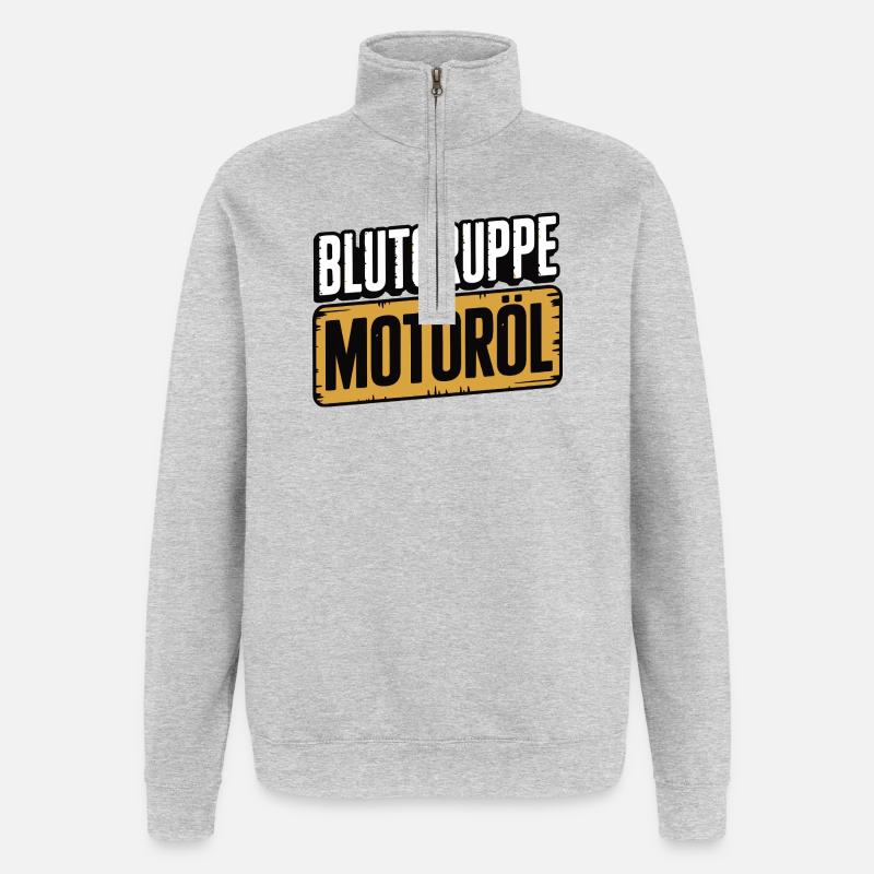 Blutgruppe Motoröl Schrauber Design - Quarter-Zip-Sweatshirt - Grau meliert