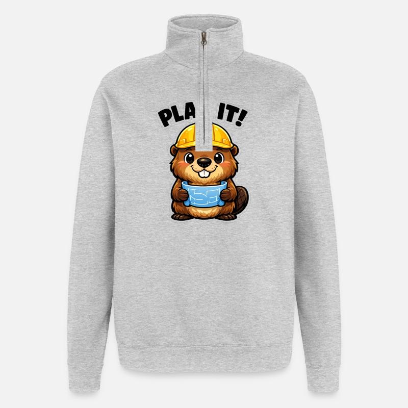 Bauheld Beaver with Plan - Quarter-Zip Sweatshirt - heather grey