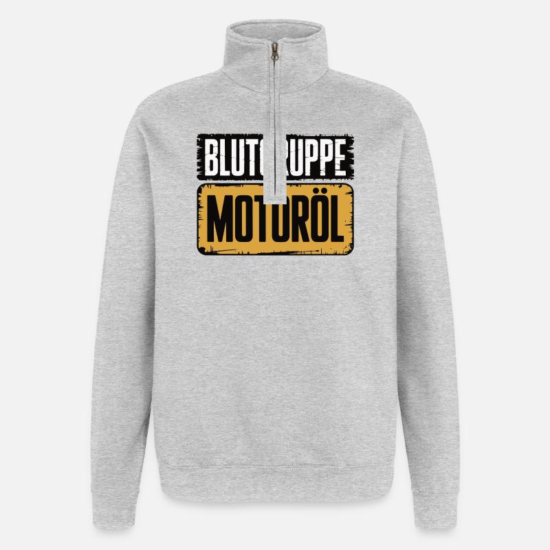 Blutgruppe Motoröl Schrauber Design - Quarter-Zip-Sweatshirt - Grau meliert