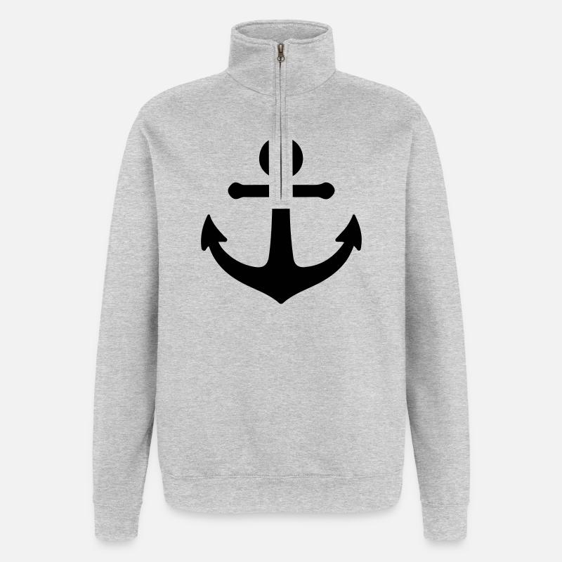 Icône d’ancre - Sweat à zip 1/4 - gris chiné