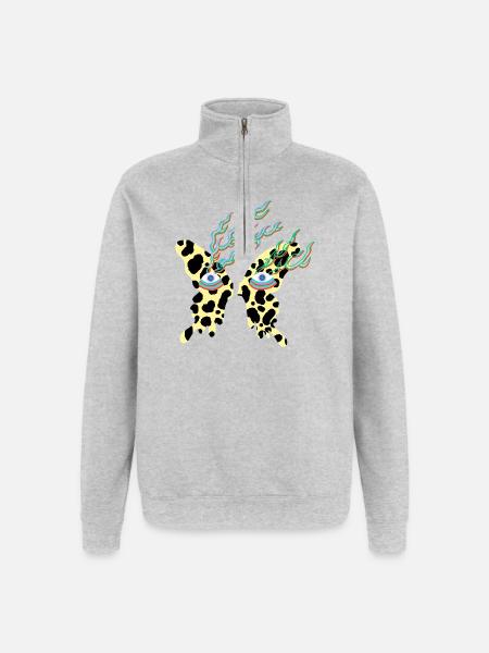 butterfly_with_eyes - Sweat à zip 1/4 - gris chiné