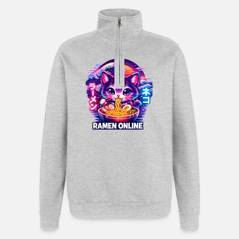 Neon Katze Ramen Online - Quarter-Zip-Sweatshirt - Grau meliert