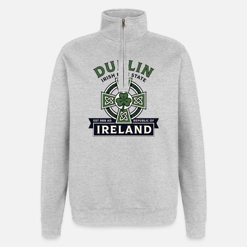 Croix Celtique de Dublin Irlande Trèfle - Sweat à zip 1/4 - gris chiné