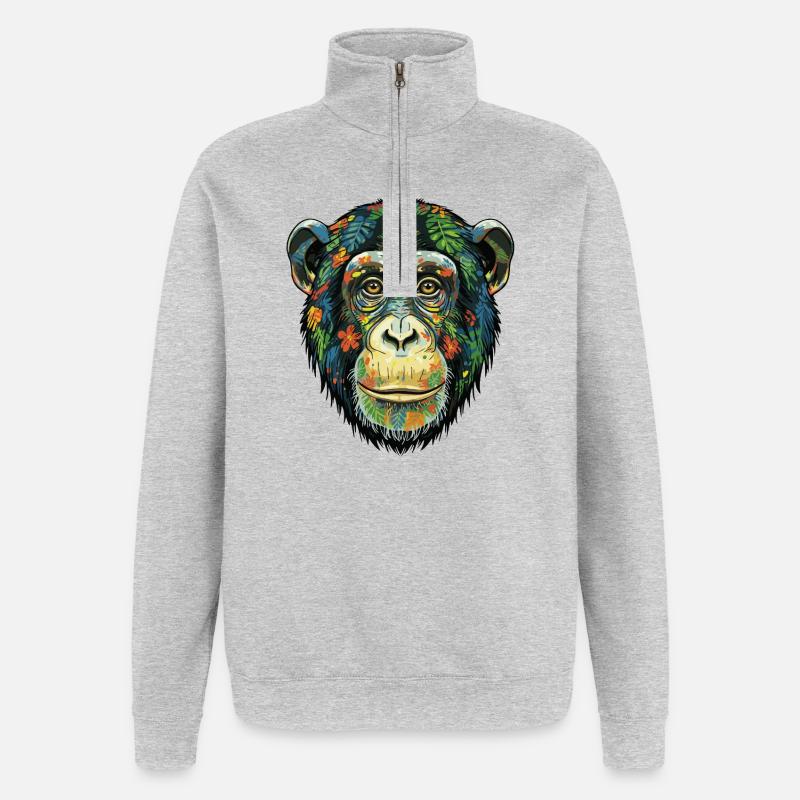 Bunte Schimpansenblüten - Quarter-Zip-Sweatshirt - Grau meliert