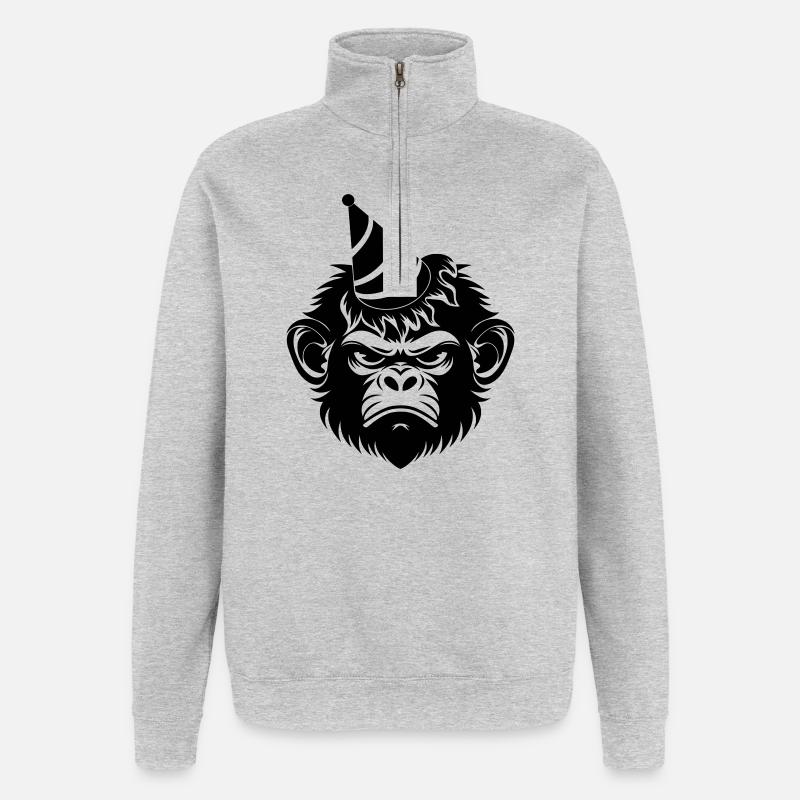 Launischer Affe mit Party-Hut - Quarter-Zip-Sweatshirt - Grau meliert