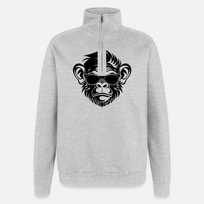 Cool Monkey Head with Sunglasses - Quarter-Zip Sweatshirt - heather grey