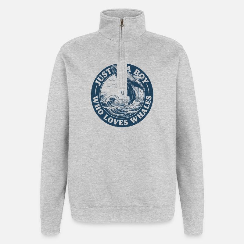 Garçon aime l’emblème des baleines - Sweat à zip 1/4 - gris chiné
