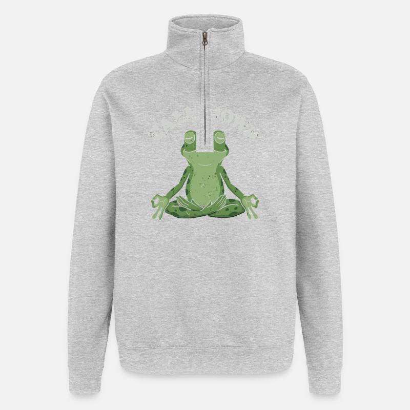 Pose de méditation du Petit Crapaud - Sweat à zip 1/4 - gris chiné