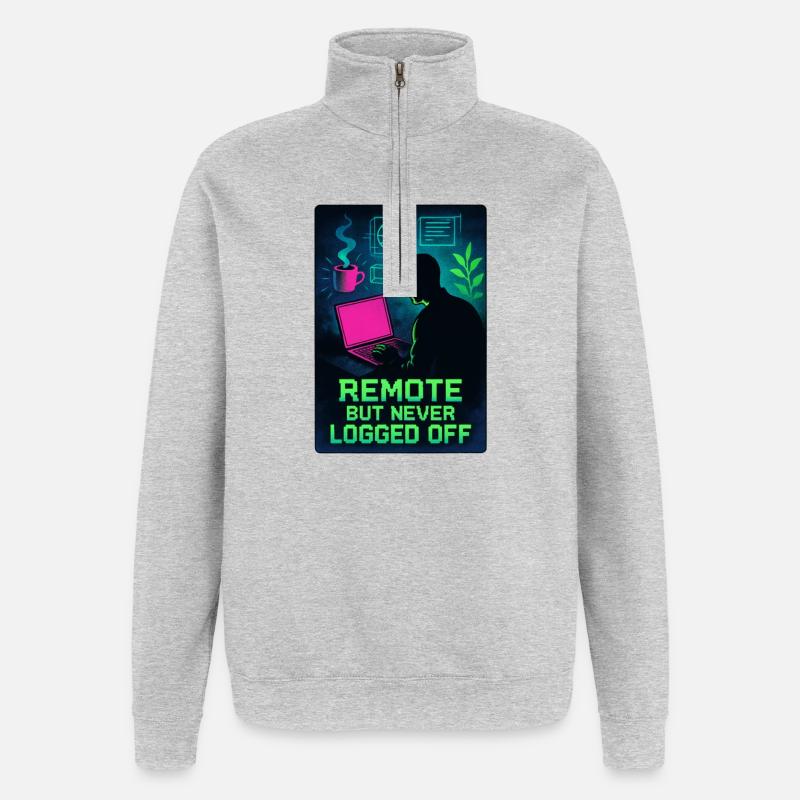 Télétravailleur Connecté H24 Design Néon Cyber - Sweat à zip 1/4 - gris chiné