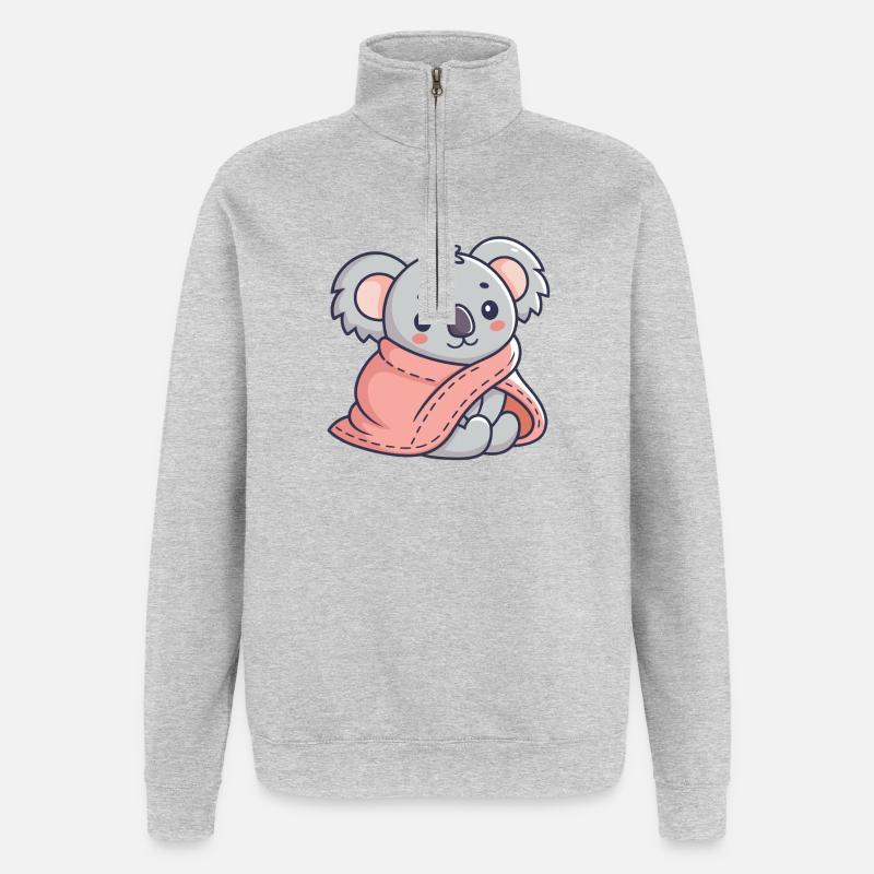 Koala cosy dans une écharpe rose - Sweat à zip 1/4 - gris chiné