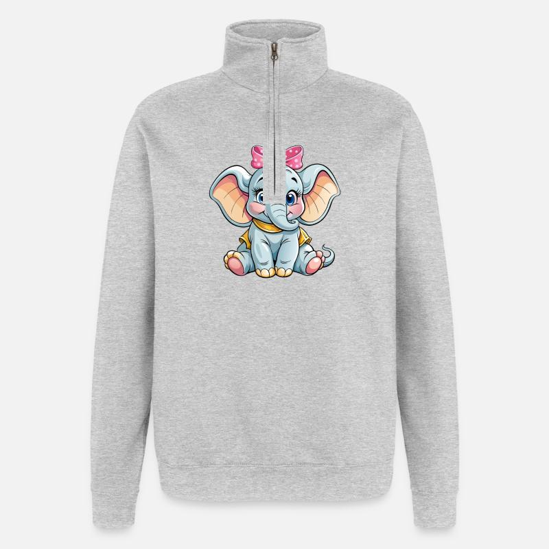 Bébé éléphant - Sweat à zip 1/4 - gris chiné