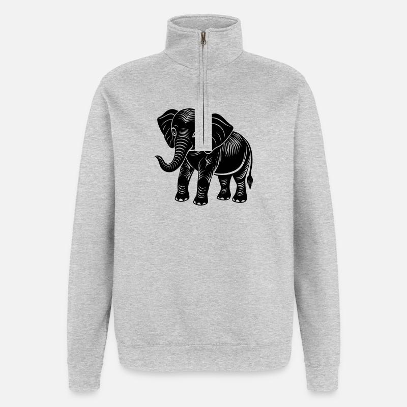 Bébé éléphant - Sweat à zip 1/4 - gris chiné