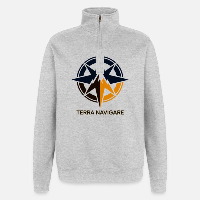 Terra Navigare Sternenkompass-Logo - Quarter-Zip-Sweatshirt - Grau meliert
