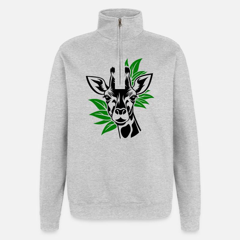 Girafe avec des feuilles en arrière-plan - Sweat à zip 1/4 - gris chiné