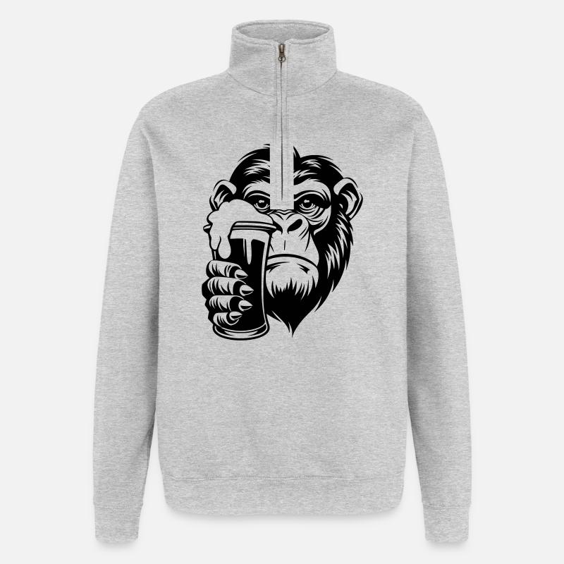 Monkey holding a drink with foam - Quarter-Zip Sweatshirt - heather grey